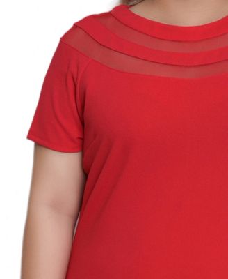 Plus Size Short-Sleeve Dress with Mesh Insets