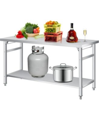 60in Folding Stainless Steel Table- 920 Lbs Capacity- Commercial Workstation with Undershelf for Kitchen Garage