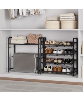 Metal Shoe Rack with Adjustable Flat or Tilt Shelves, Space Saving Shoe Storage Organizer for Entryway, Closet or Bedroom