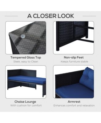 3-Piece Wicker Patio Furniture Sets, Rattan Conversation Sets, Sectional sofa set with Cushioned Lounge Chaise for Garden Poolside or Porch Lounging, Blue