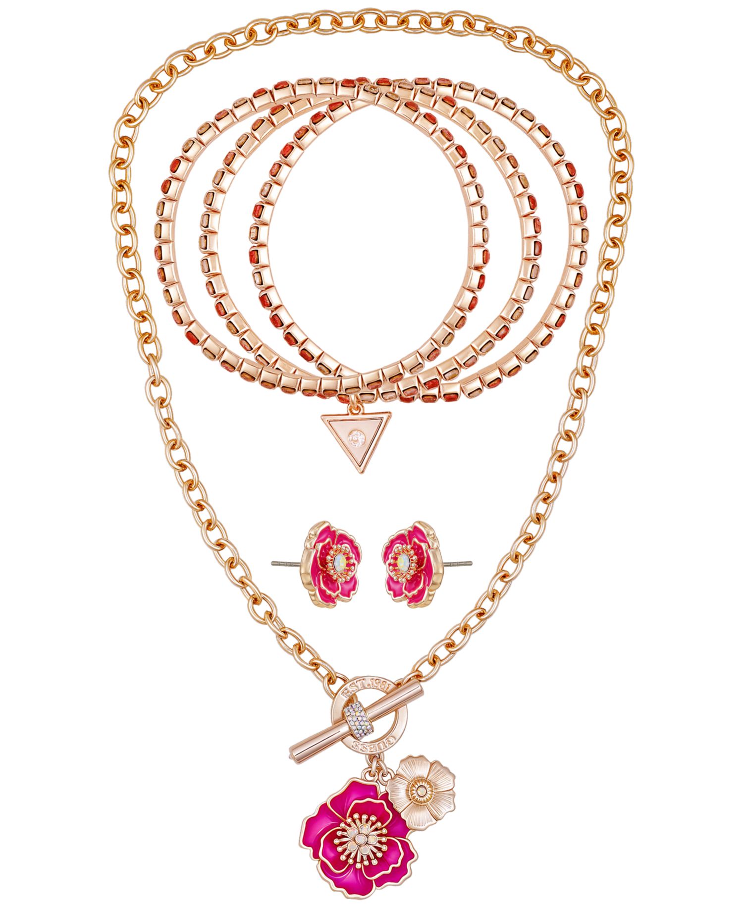 3-Pc. Rose Gold-Tone Necklace, Bracelet and Stud Earrings Set