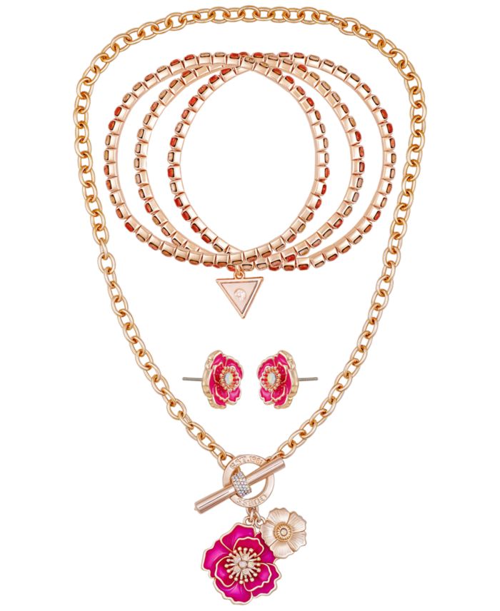 GUESS 3-Pc. Rose Gold-Tone Necklace, Bracelet and Stud Earrings Set