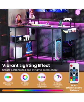 L-Shaped Gaming Desk with LED Lights and Power Outlets