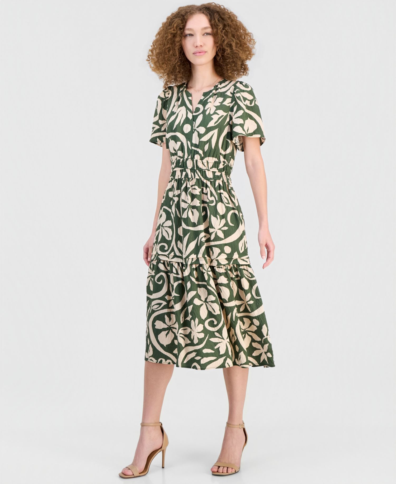 Women's Elastic-Waist Tiered Midi Dress