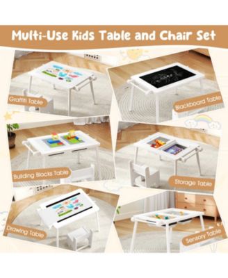 Kids Sensory Table and Chair Set with Foldable Bins and Paper Roll