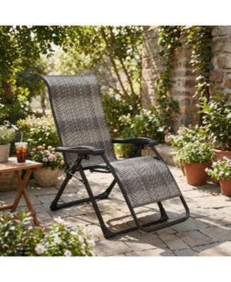 Portable Rattan Chaise Lounge, 330lb Capacity, Outdoor Adjustable Folding Chair with Widened Armrest and Heavy Duty Wicker for Patio