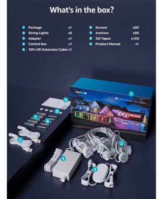 E1 AI Permanent Outdoor Lights APP Control, 150ft Smart RGB+IC Christmas House Lights with 90 Warm/Cool White LED Pucks, Alexa Google Enabled, AI Generated Lighting LLM, NO Remote, 2.4 GHz WiFi