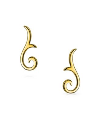Scroll Design Ear Pin Crawlers Climber Earrings Gold Plated .925 Sterling Silver
