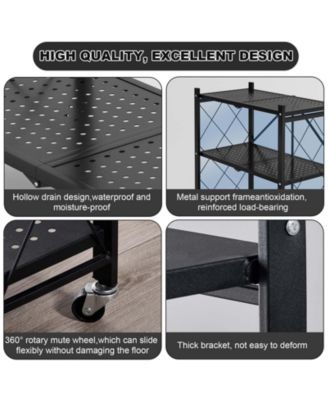 5-Tier Foldable Metal Storage Cart with Wheels - Rolling Utility Shelf, for Bathroom, Laundry Room