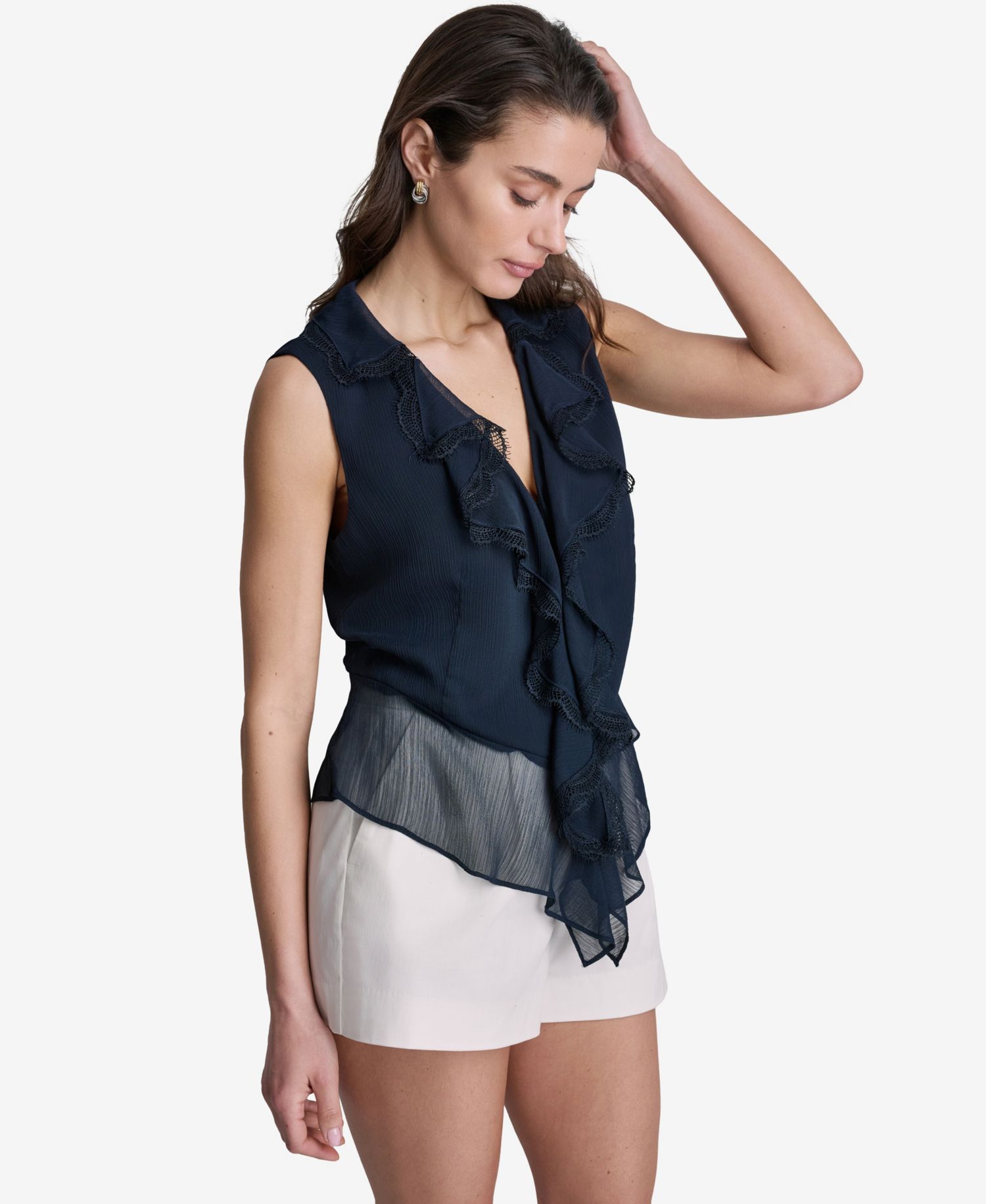 Women's Ruffled V-Neck Sleeveless Blouse