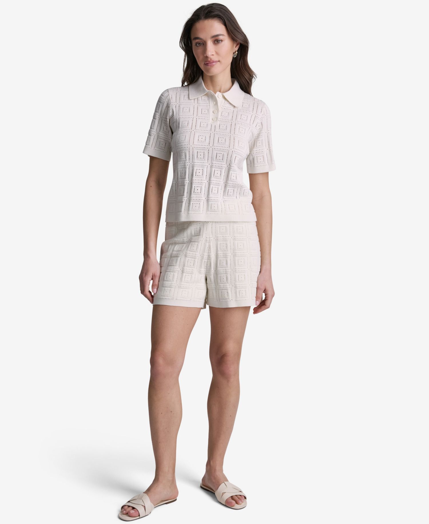 Women's Open-Stitch Polo Short-Sleeve Top