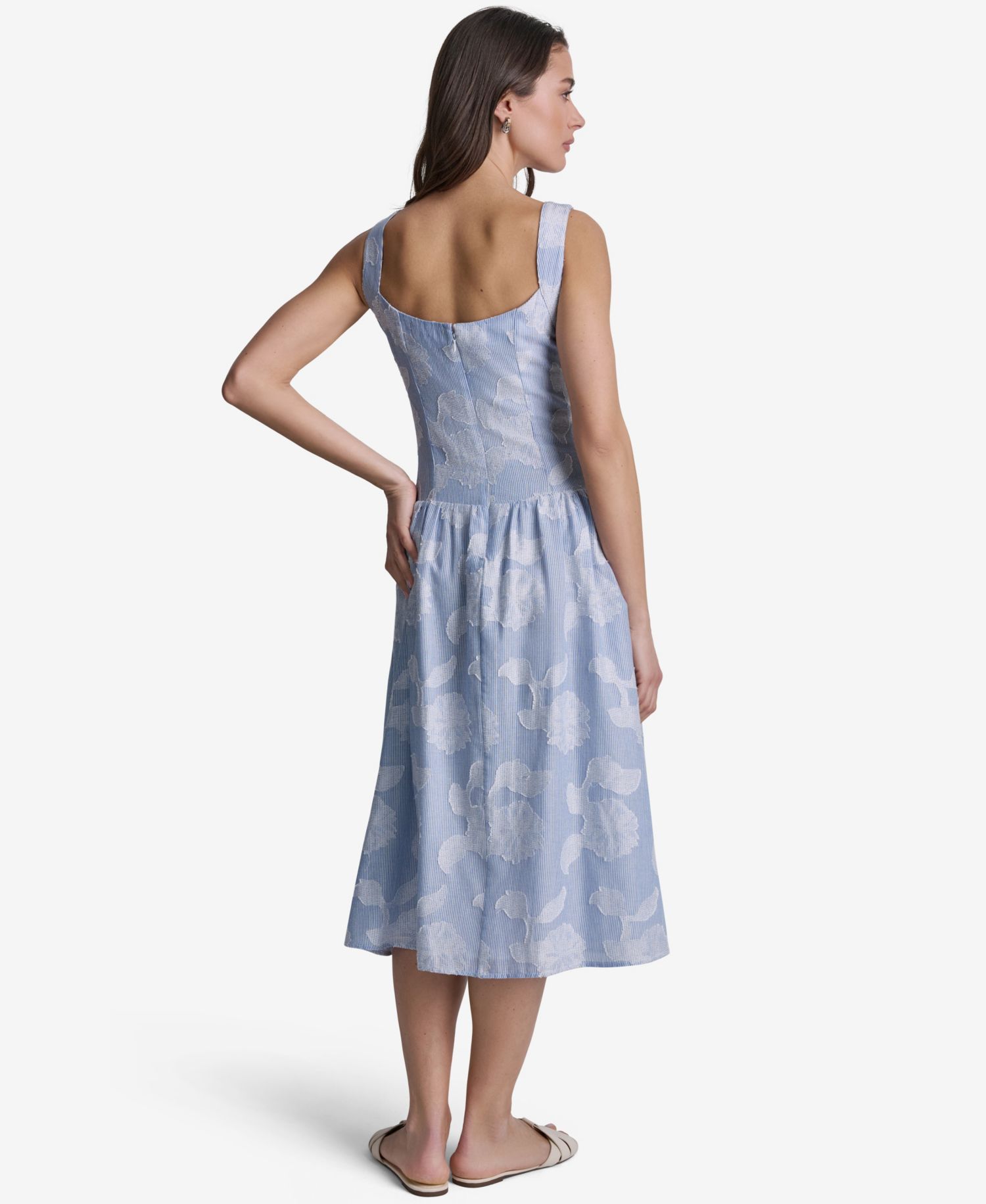 Women's Floral Print Square Neck Cotton Midi Dress