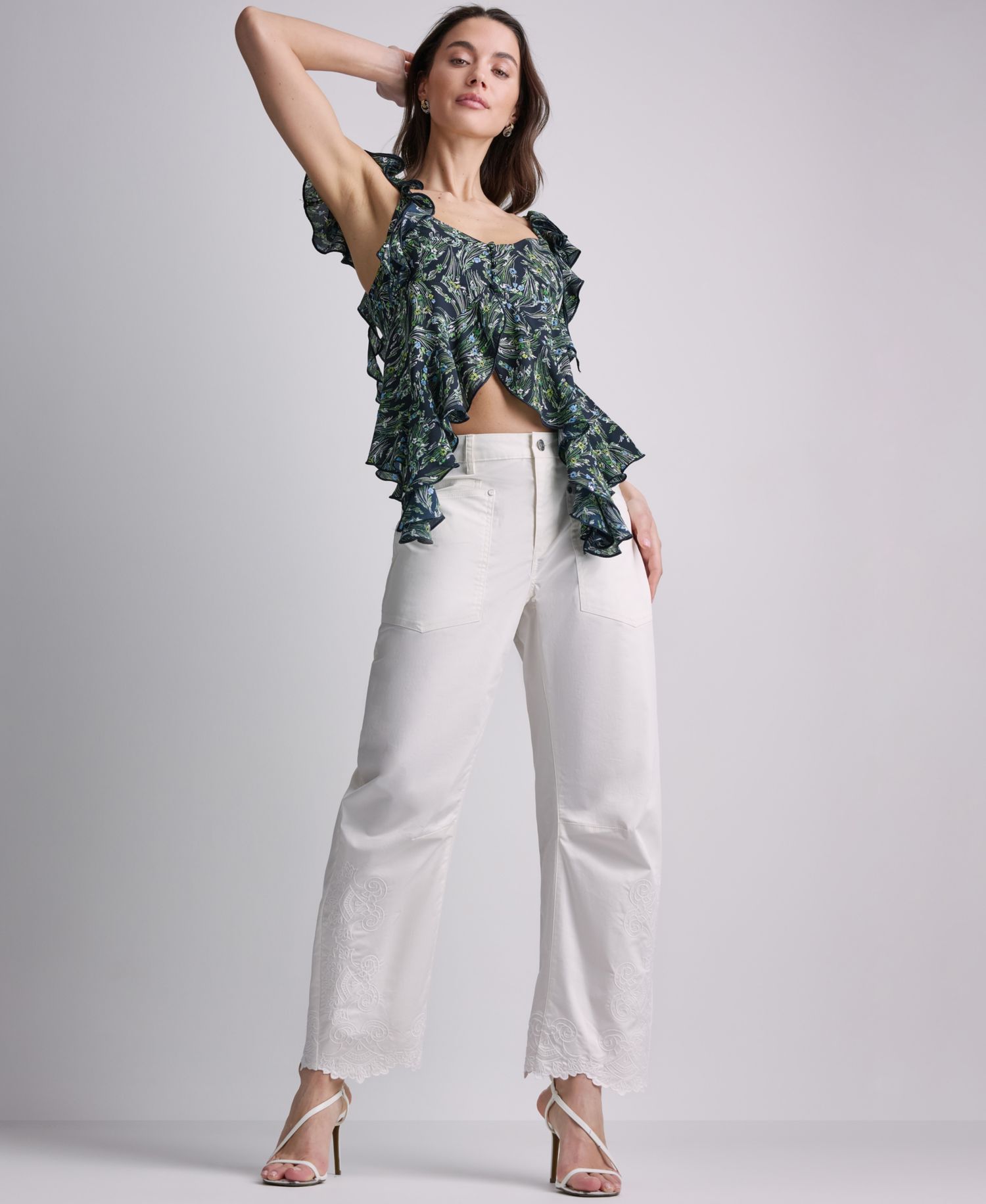 Women's Floral Print Ruffled V-Neck Top