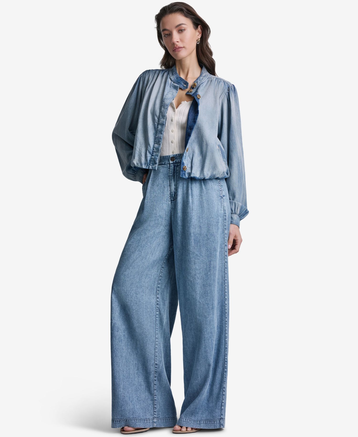 Women's Puff-Sleeve Button-Front Collared Jacket