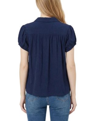 Women's Cap-Sleeve Rouched Yoke Top