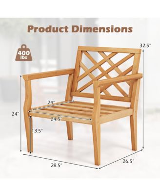 Patio Dinning Chair w/ Cozy Backrest and Armrests Slatted Seat and Solid Legs