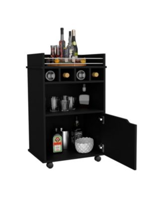 Bar Cart with 2 Open Shelves, 4 Cubbies and Closed Cabinet