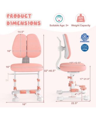 Kids Study Chair with Double Backrest, Adjustable Height and Footrest