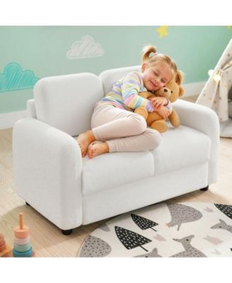 2-Seat Kids Sofa with Teddy Fleece Upholstery and Solid Wood Frame