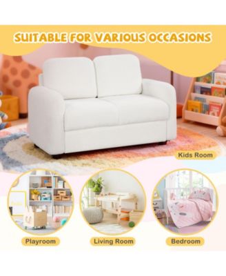 2-Seat Kids Sofa with Teddy Fleece Upholstery and Solid Wood Frame