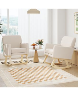 Upholstered Rocking Chair with Padded Seat and Solid Wood Base