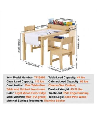 Kids Art Table and 2 Chairs, 2-in-1 Toddler Craft and Play Activity Table, Wood Set