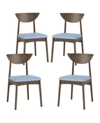 2PCS Wooden Dining Chair Linen Fabric Upholstered Kitchen Chairs w/ Padded Seat