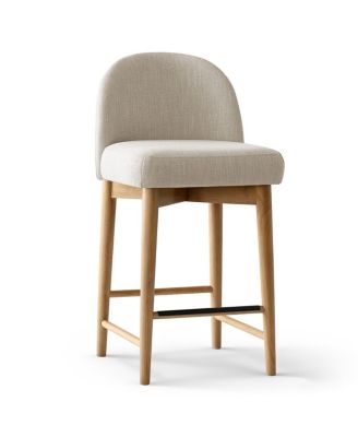 Armless Upholstered Counter Height Stools Set of 3, Linen, Wood Legs