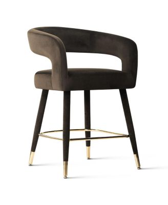 24" Velvet Counter Height Bar Stool with Arms, Gold Footrest, 1 Pc