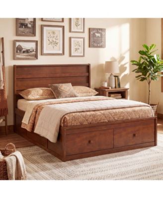 Full Size Bed Frame w/Storage Drawers Headboard Wooden Slat Support