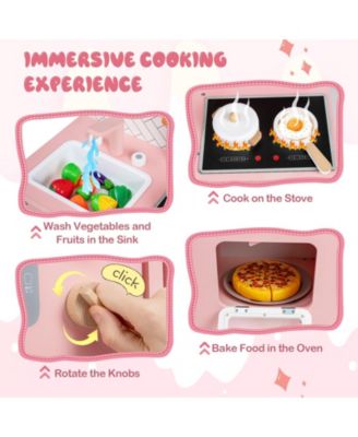 Wooden Kitchen Playset for Kids with Stove Sink Faucet Oven