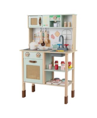 Wooden Play Kitchen for Kids Retro Set with Lights Sounds