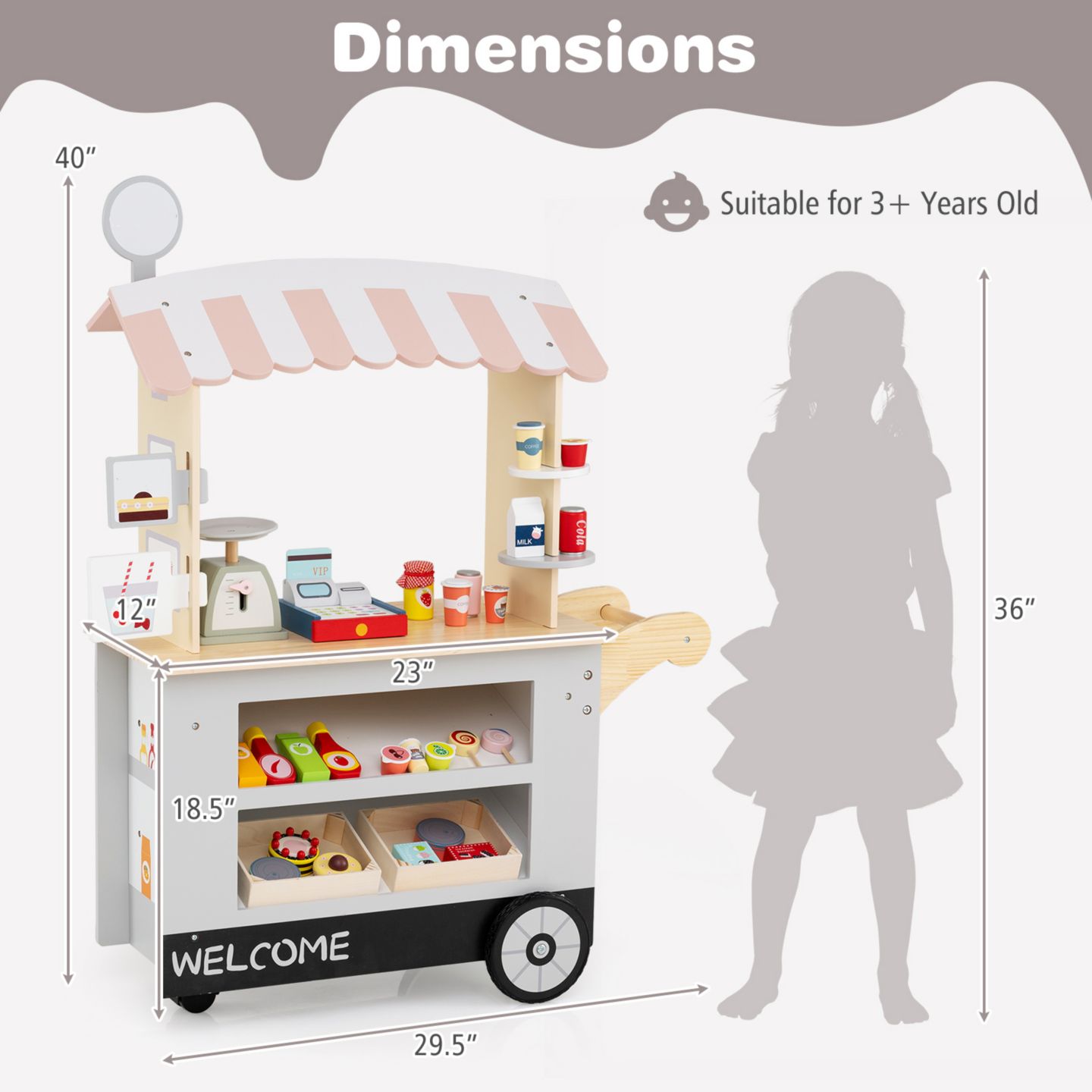Детские игрушки Slickblue Shopping Cart with POS Machine and Pretend Scale 30-Piece Play Set, от 3 лет, цвет: Серый — фото 8