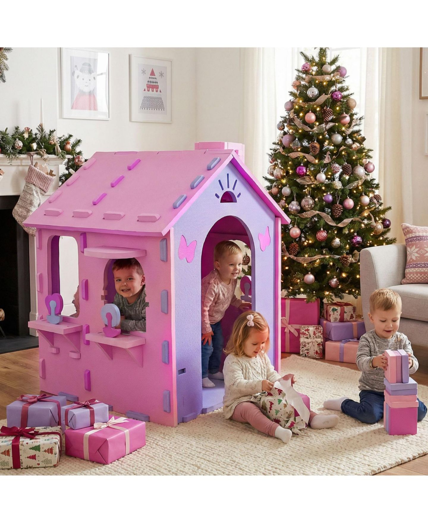 Детская игрушка Slickblue Indoor Cottage Roof and Chimney 1-Piece Playhouse, Ages 18 Months+, цвет: Розовый / Фиолетовый — фото 2