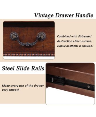 Rectangular Wooden Coffee Table - Vintage Center Table with Storage Drawer and Gourd-Shaped Legs for Living Room