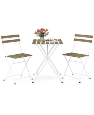 3 Piece Patio Acacia Wood Bistro Set Folding Chairs Slatted Tabletop