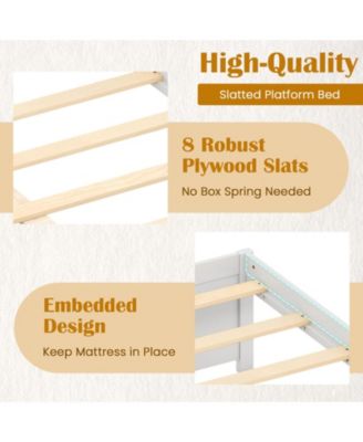 Full Size Wooden Bed Frame with 2 Rolling Storage Drawers