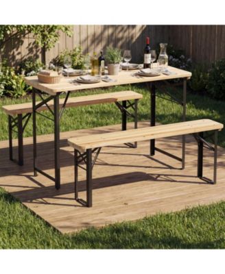 3-Piece Folding Picnic Table and Bench Set, Fir Wood Portable Outdoor Dining
