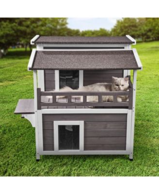 Outdoor Cat House 2-Story 30x30x32 in Weatherproof Wood