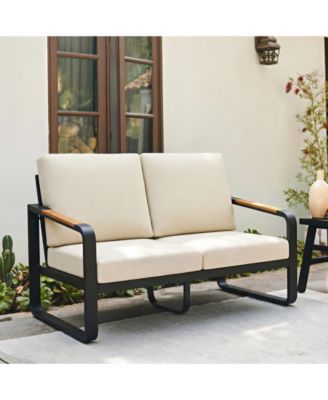  Outdoor Loveseat Sofa with Removable Cushions, Metal Frame Patio Loveseat with Thick Cushions for Patio, Balcony, Porch, Garden
