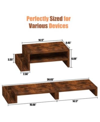 Wood Dual Monitor Stand Riser Desk Organizer Pen Holders