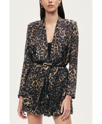 Women's Printed Leopard Belted Jacket