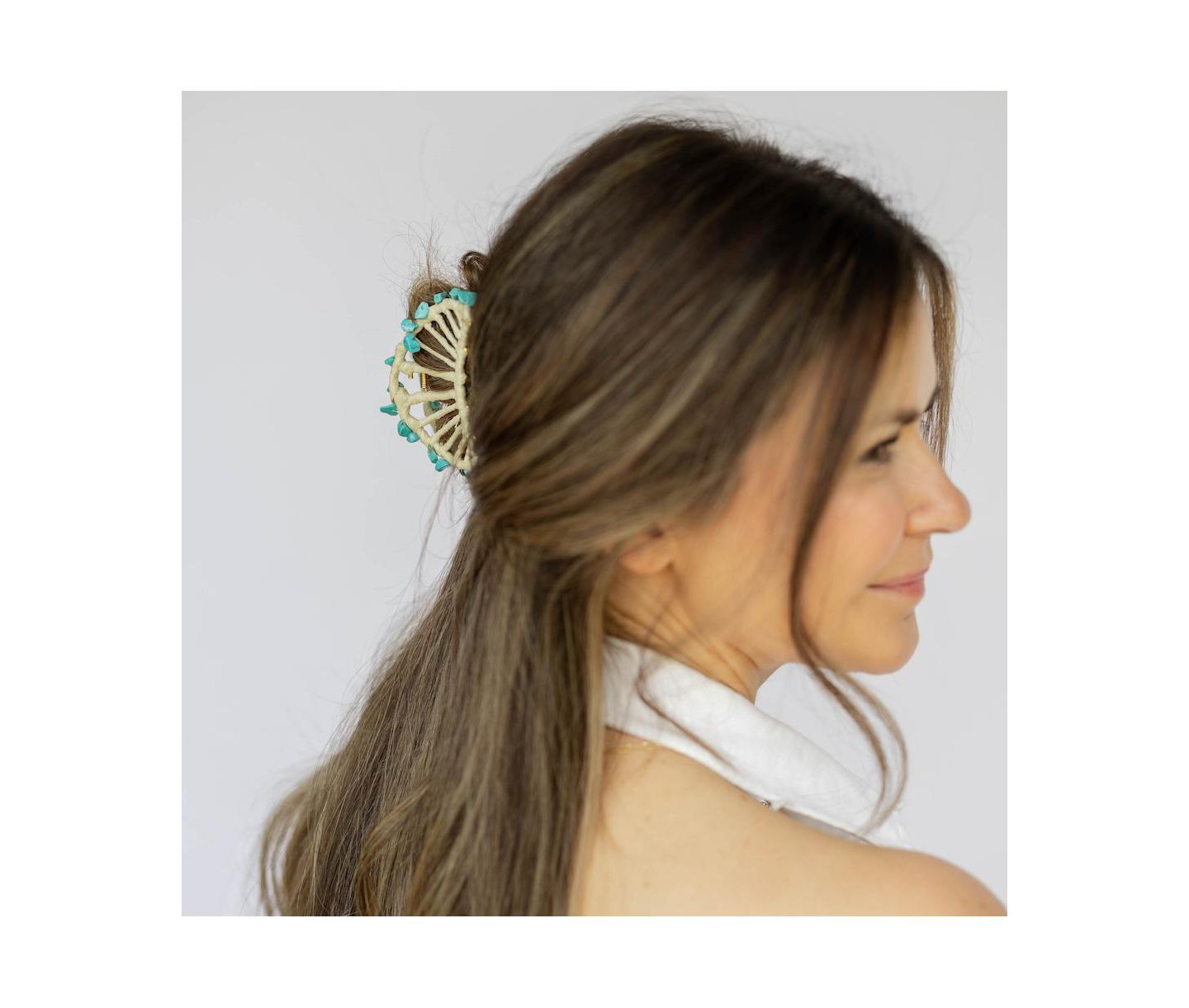 Женская заколка Headbands of Hope Raffia Seashell Hair Claw Clip - Teal — фото 7