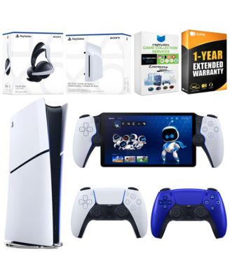 PlayStation 5 Slim Digital Bundle with Disc Drive, Extra Controller, Pulse Elite Headset, PlayStation Portal,  MightySkins Game Collection Servic