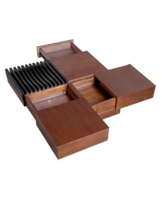 Modern Extendable Coffee Table with Storage, Multi-Functional Sliding Top Center Table with Drawers for Living Room