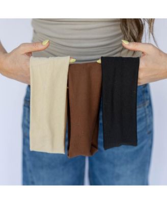 Women's Wide Headwrap Set of 3 - Black + Brown + Beige