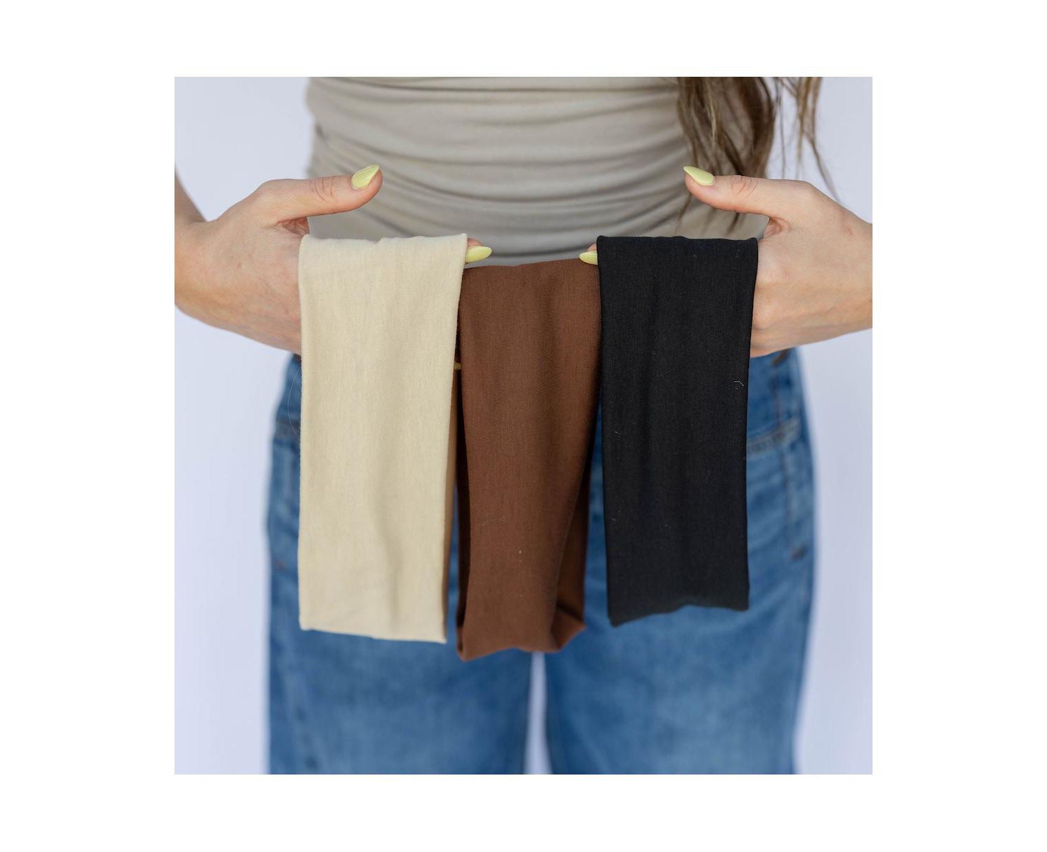 Women's Wide Headwrap Set of 3 - Black + Brown + Beige