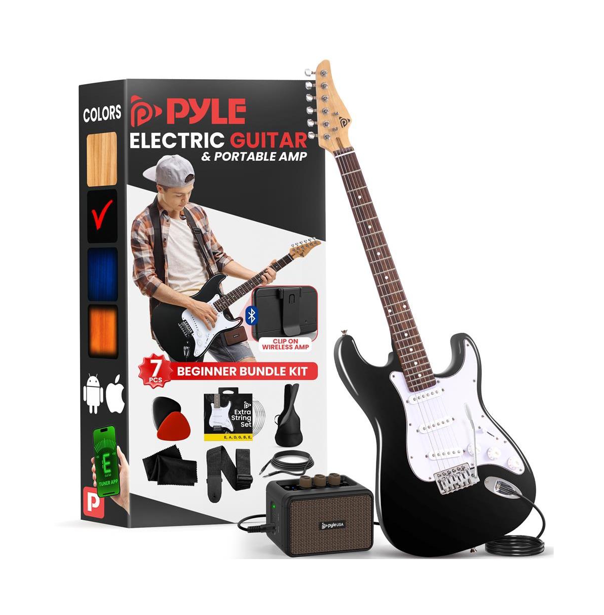 Pyle St Style Electric Guitar Kit with 5W Amplifier and Accessories- High Gloss