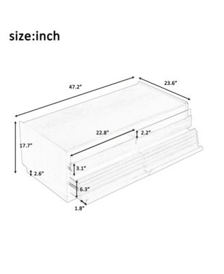 47.2 Inch Modern Wooden Rectangular Coffee Table, Fluted Center Table with 4 Drawers and 2 Open Display Shelves for Living Room