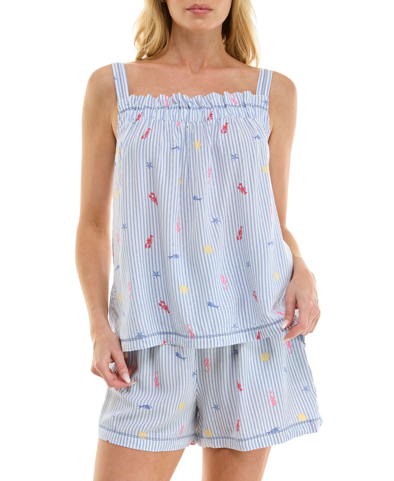 Women's Printed Top and Mid-Rise Shorts, 2-Piece Set